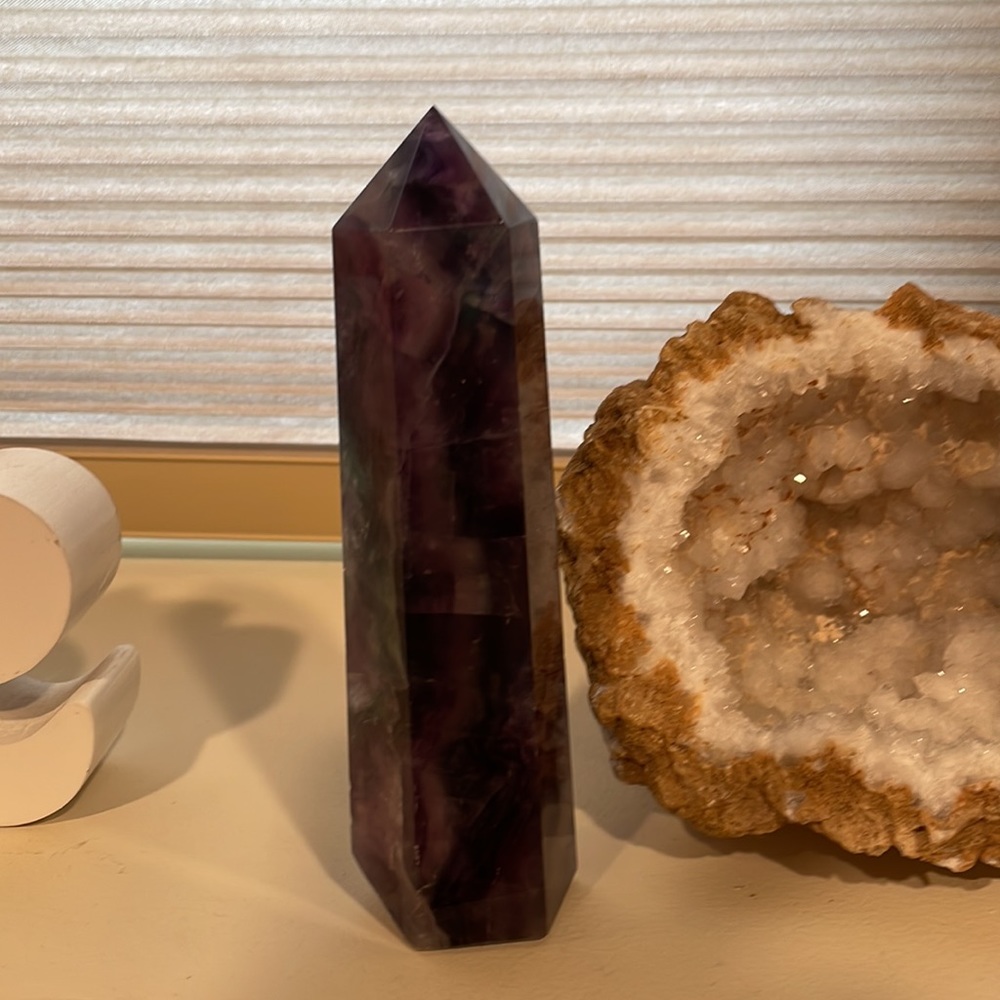 Stunning XXL Fluorite 6 sided Obelisk Reiki Tower Point